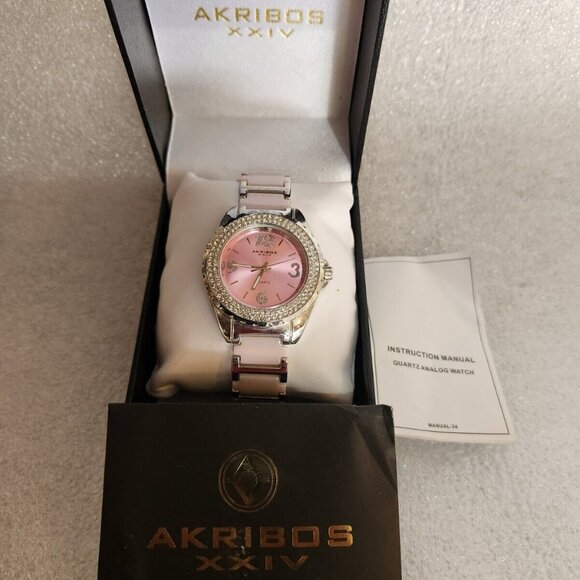 Akribos XXIV Womens Pink Genuine Ceramic Quartz Movement Watch AK514PK - Picture 2 of 8